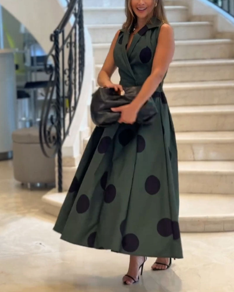 Fashion Lapel Polka Dot Sleeveless Dress