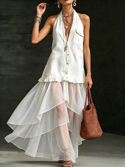 Maxikleid mit Rüschen und Neckholder