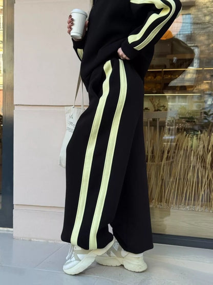 Contrast Striped Zip Up Top and Pants Set
