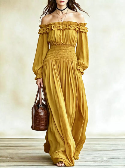 Full Size Off-Shoulder Ruffled Maxi Dress with Smocked Waist Plus Size