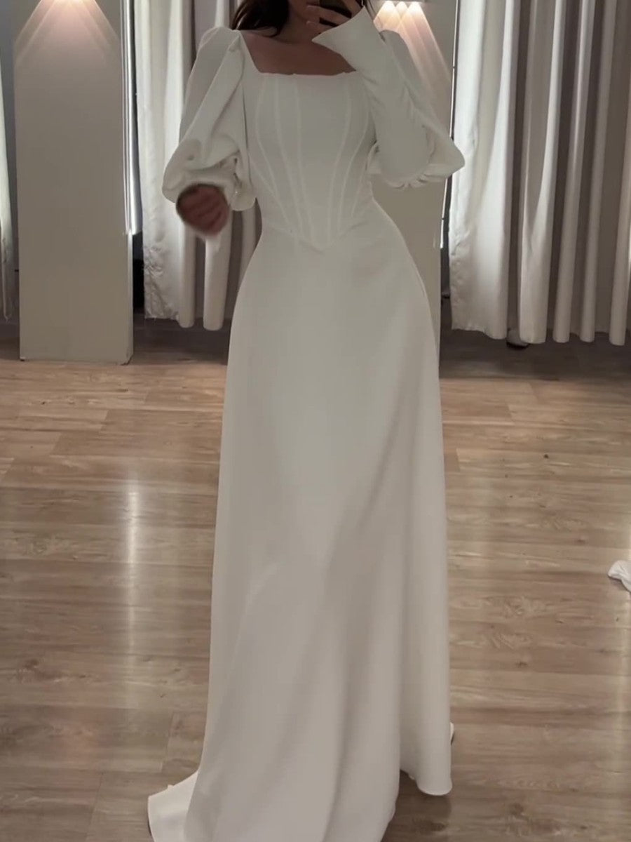 Noble Gigot Sleeve White Maxi Dress