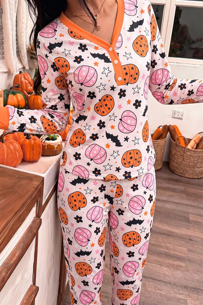 Halloween Pumpkin Print Long Sleeve Home Wear Lounge Set