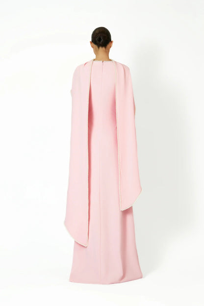 Piroska Pink Pearl Trim Shawl Detail Maxi Dress