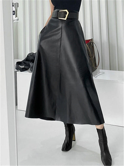 Ginger Classic Faux Leather Long Skirt