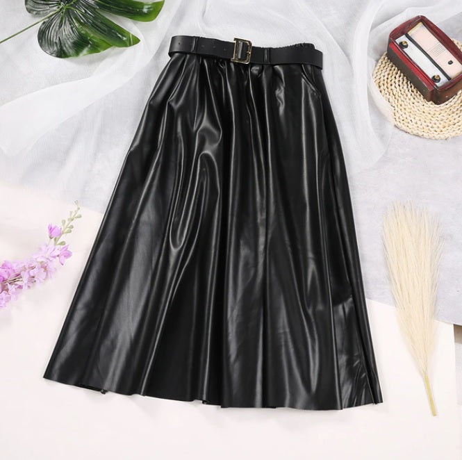 Ginger Classic Faux Leather Long Skirt