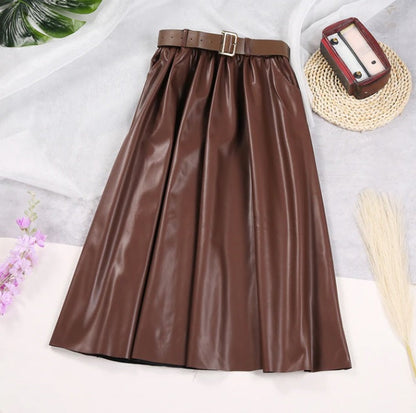 Ginger Classic Faux Leather Long Skirt