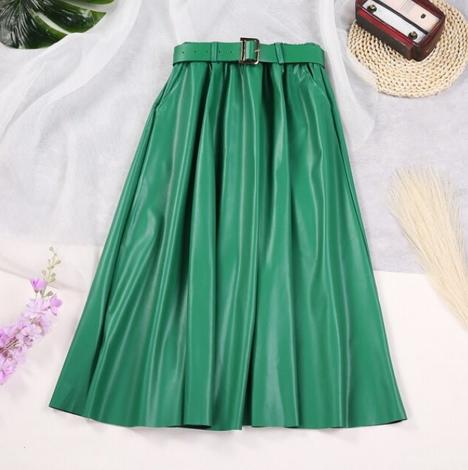 Ginger Classic Faux Leather Long Skirt