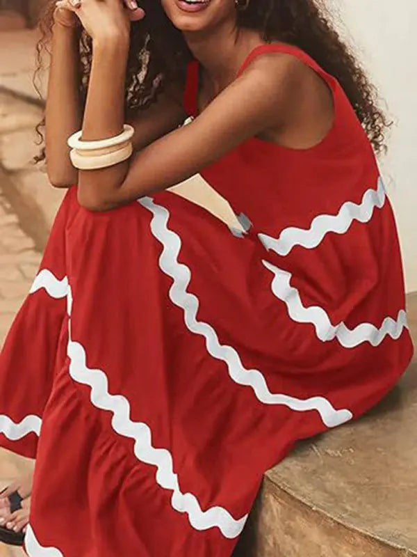 Blue Zone Planet | Simple U-Shaped Collar Corrugated Tube Top Solid Color A-Line Spaghetti Strap Skirt