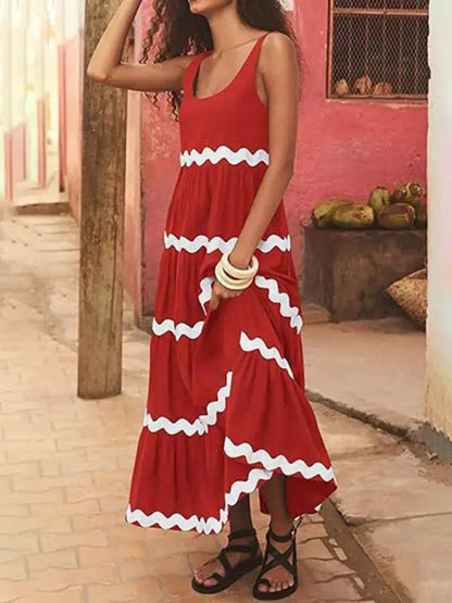 Blue Zone Planet | Simple U-Shaped Collar Corrugated Tube Top Solid Color A-Line Spaghetti Strap Skirt