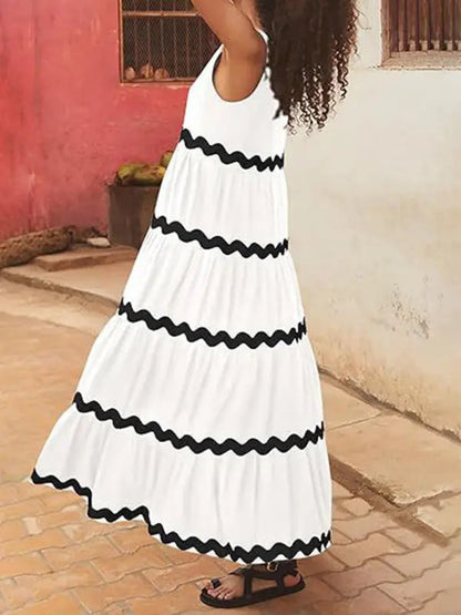 Blue Zone Planet | Simple U-Shaped Collar Corrugated Tube Top Solid Color A-Line Spaghetti Strap Skirt