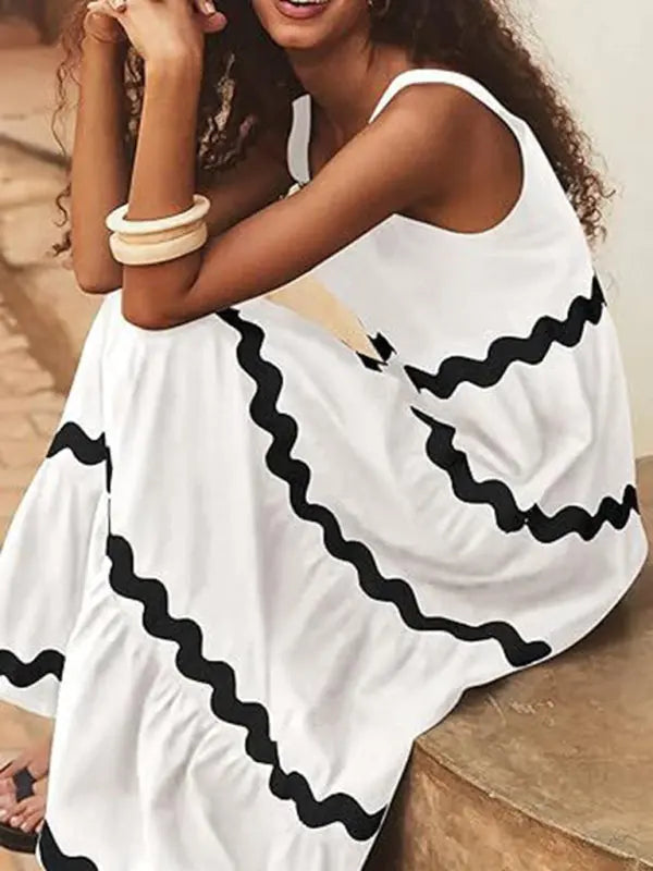 Blue Zone Planet | Simple U-Shaped Collar Corrugated Tube Top Solid Color A-Line Spaghetti Strap Skirt