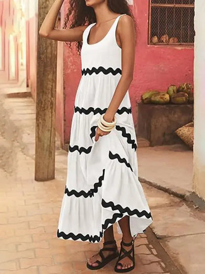 Blue Zone Planet | Simple U-Shaped Collar Corrugated Tube Top Solid Color A-Line Spaghetti Strap Skirt