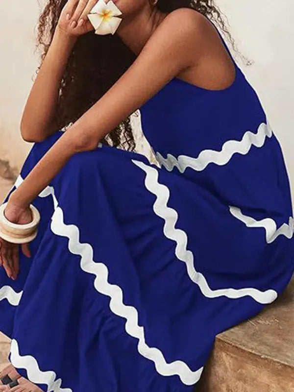 Blue Zone Planet | Simple U-Shaped Collar Corrugated Tube Top Solid Color A-Line Spaghetti Strap Skirt