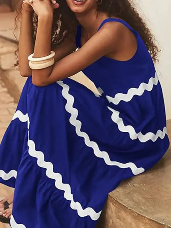 Blue Zone Planet | Simple U-Shaped Collar Corrugated Tube Top Solid Color A-Line Spaghetti Strap Skirt