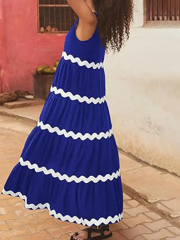 Blue Zone Planet | Simple U-Shaped Collar Corrugated Tube Top Solid Color A-Line Spaghetti Strap Skirt