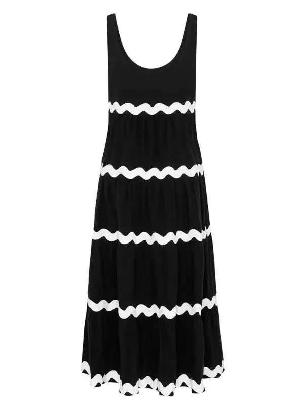 Blue Zone Planet | Simple U-Shaped Collar Corrugated Tube Top Solid Color A-Line Spaghetti Strap Skirt