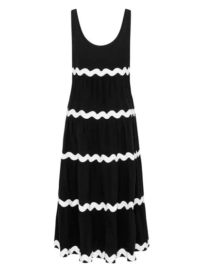 Blue Zone Planet | Simple U-Shaped Collar Corrugated Tube Top Solid Color A-Line Spaghetti Strap Skirt