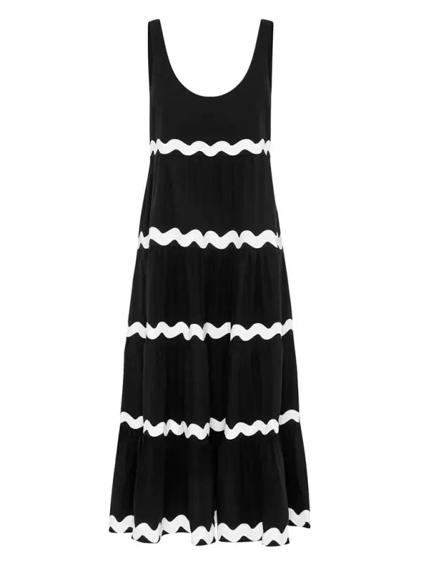 Blue Zone Planet | Simple U-Shaped Collar Corrugated Tube Top Solid Color A-Line Spaghetti Strap Skirt