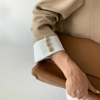 Blazer patchwork élégant pour femme avec col montant et pantalon